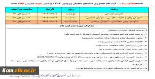 اطلاعیه پذیرش حضوری دانشجومعلمان ورودی ۱۴۰۴ پردیس شهید مدرس ایلام